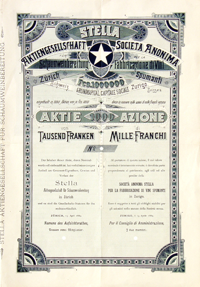 «STELLA Aktiengesellschaft für Schaumweinbereitung, Zürich 1889»